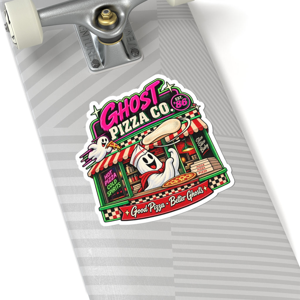 Ghost Pizza Co Sticker | Retro Pizzeria Ghost Design