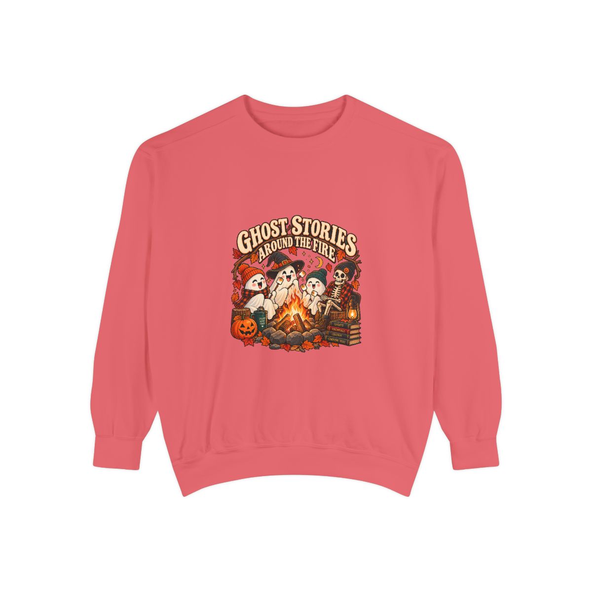Ghost Stories Around the Campfire Sweatshirt | Halloween Skeletons Pumpkins Campfire