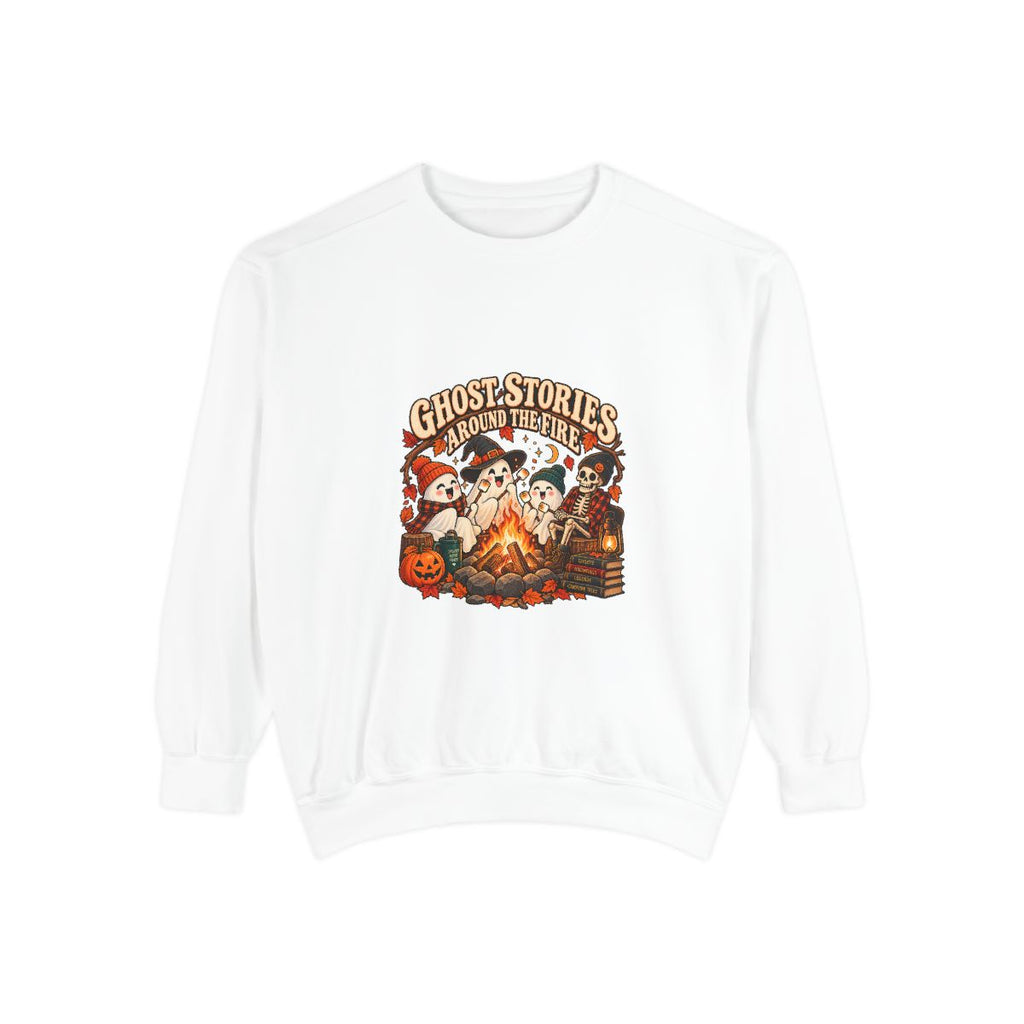 Ghost Stories Around the Campfire Sweatshirt | Halloween Skeletons Pumpkins Campfire