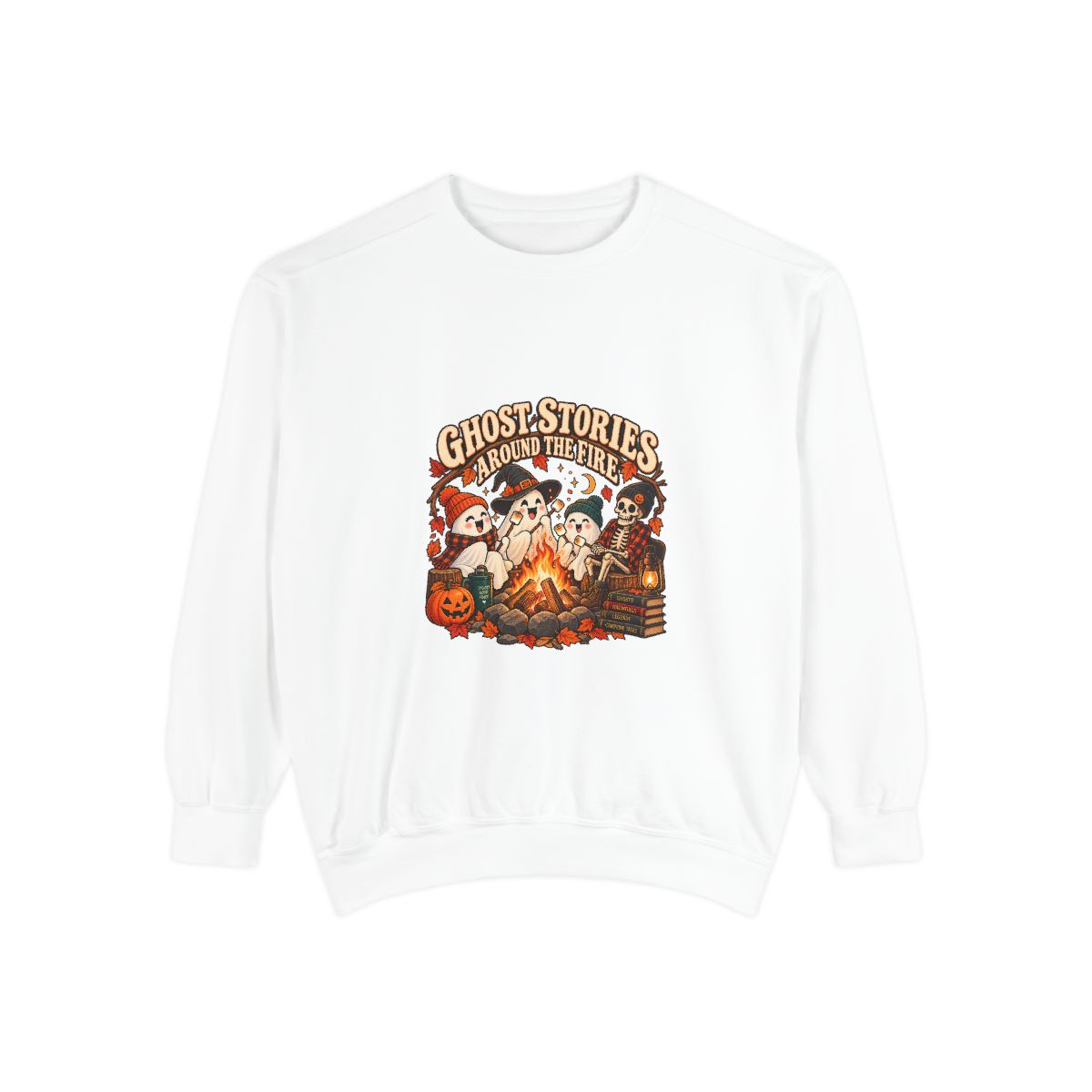 Ghost Stories Around the Campfire Sweatshirt | Halloween Skeletons Pumpkins Campfire