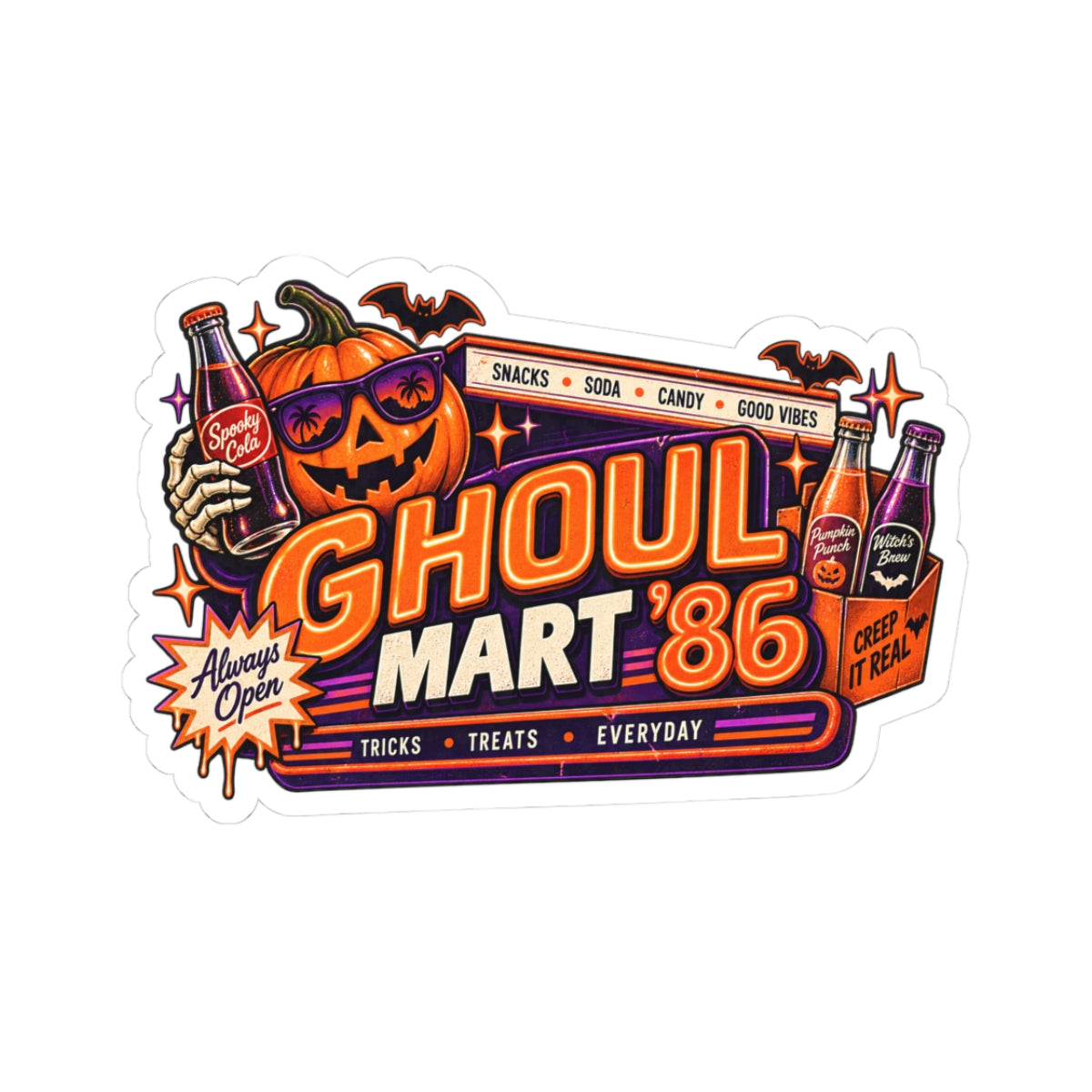 Ghoul Mart '86 Pumpkin Jack-o'-Lantern Sticker | Halloween Kiss-Cut Sticker
