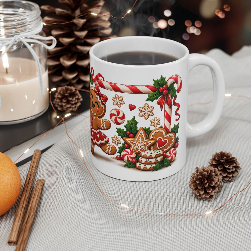 Gingerbread Couple Christmas Mug | Candy Cane Holly Holiday Ceramic Mug