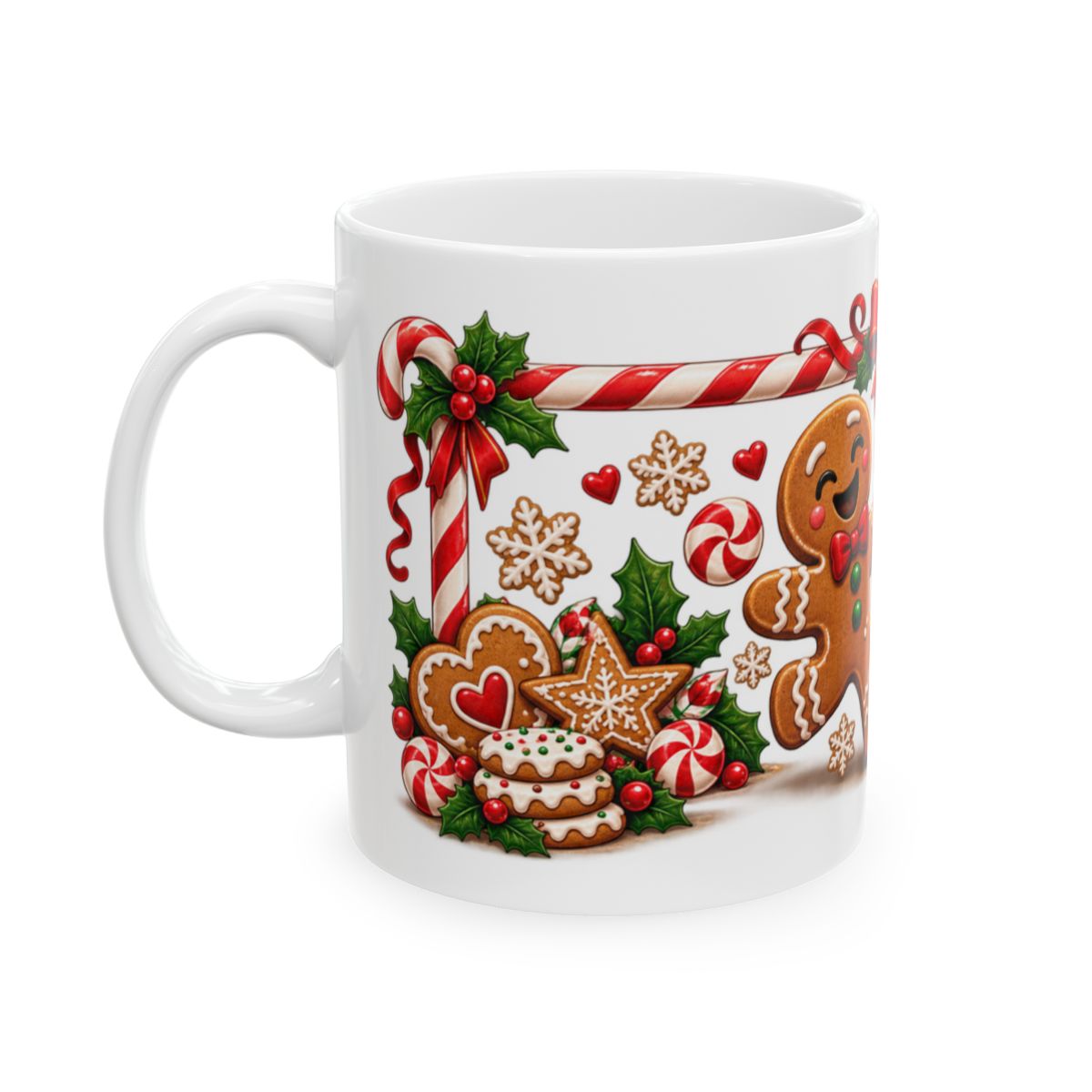 Gingerbread Couple Christmas Mug | Candy Cane Holly Holiday Ceramic Mug