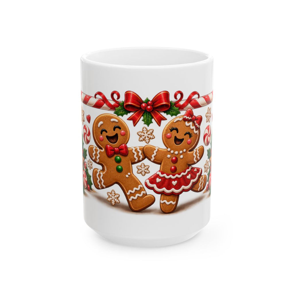 Gingerbread Couple Christmas Mug | Candy Cane Holly Holiday Ceramic Mug