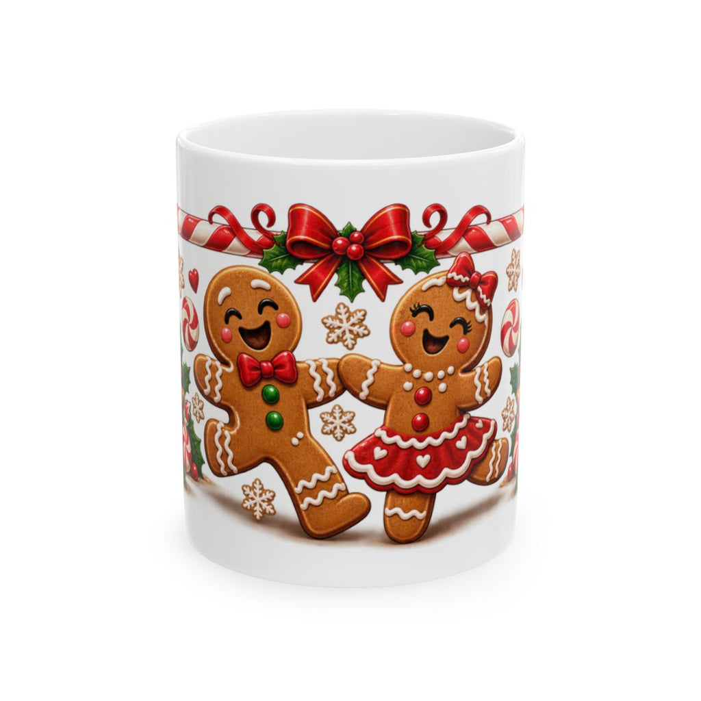 Gingerbread Couple Christmas Mug | Candy Cane Holly Holiday Ceramic Mug