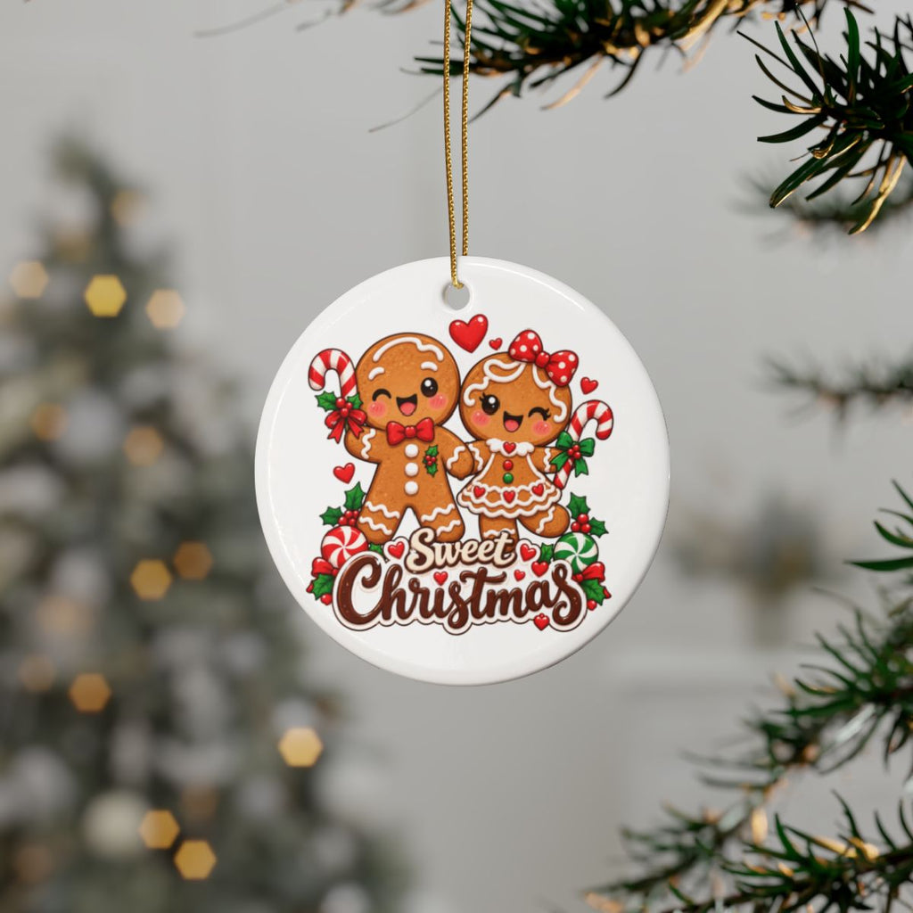 Gingerbread Couple Sweet Christmas Ornament | Ceramic Holiday Decoration