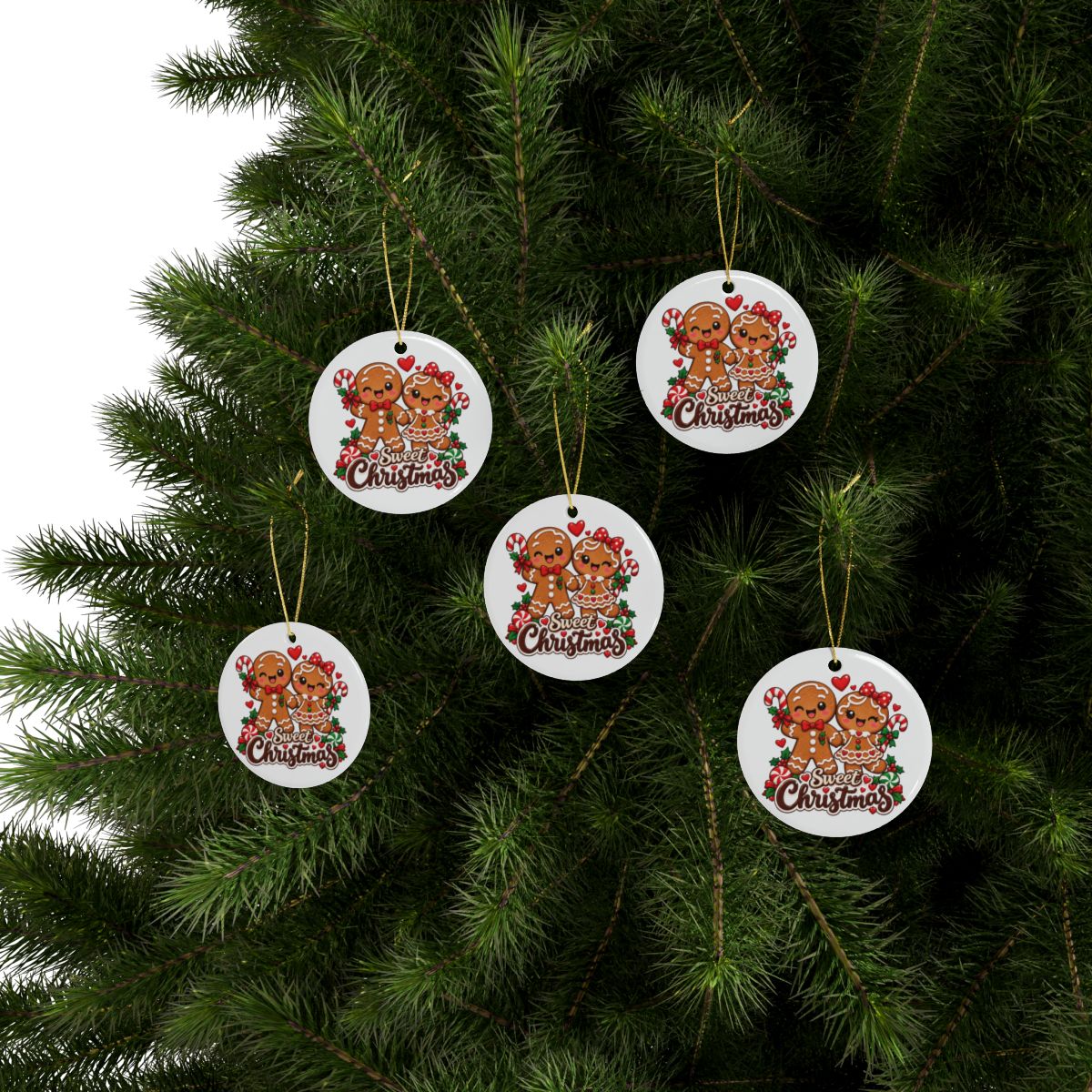 Gingerbread Couple Sweet Christmas Ornament | Ceramic Holiday Decoration