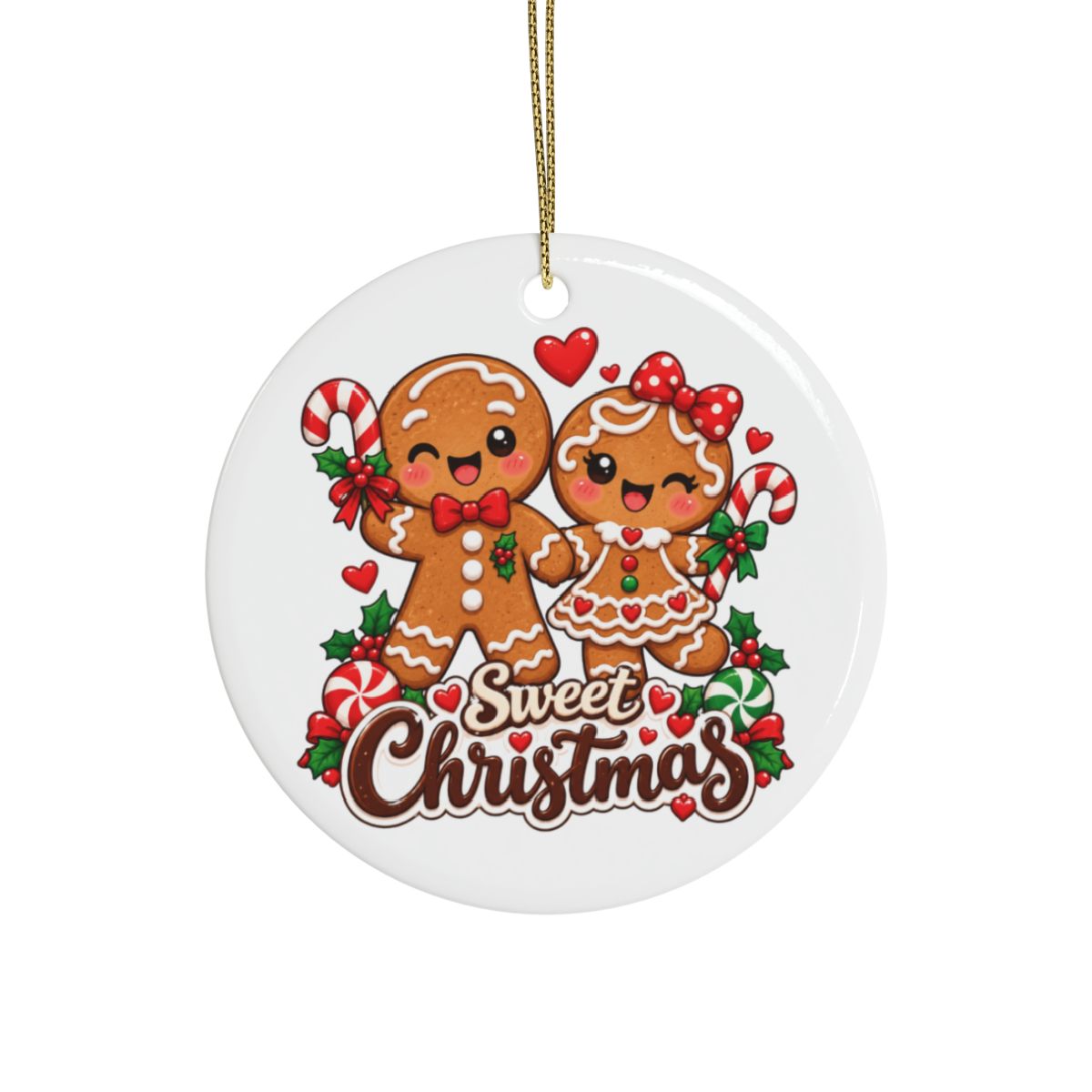 Gingerbread Couple Sweet Christmas Ornament | Ceramic Holiday Decoration