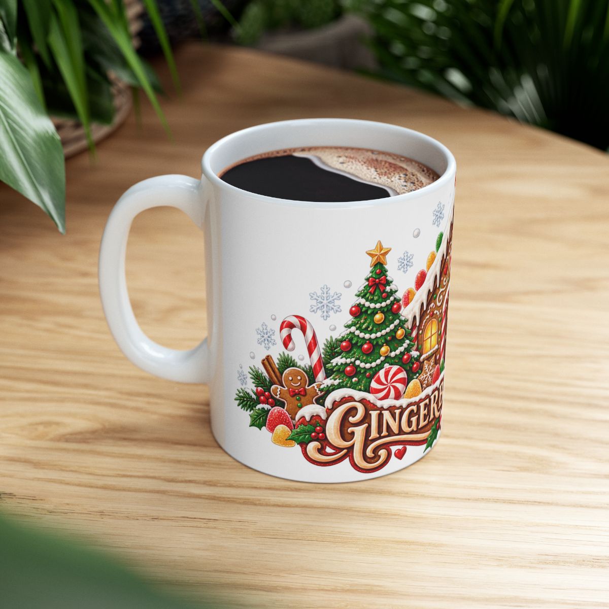 Gingerbread House Christmas Mug | Holiday Cookie Candy Cane Design