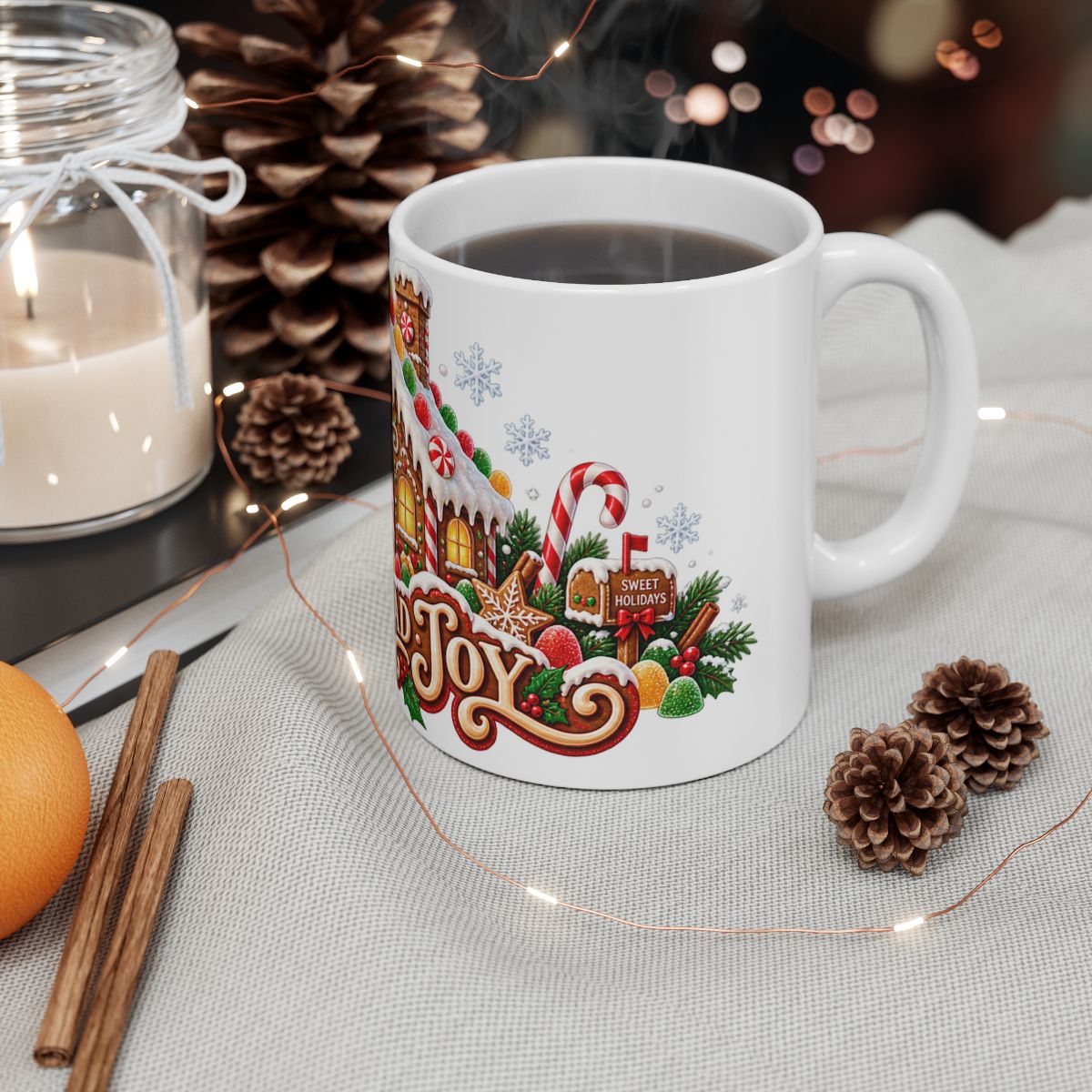 Gingerbread House Christmas Mug | Holiday Cookie Candy Cane Design