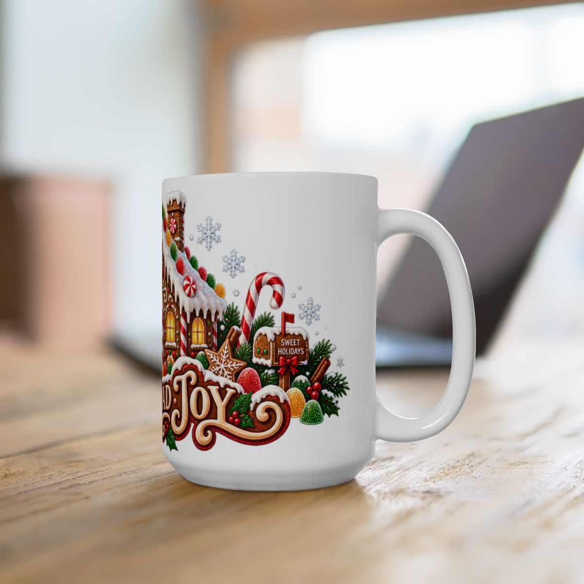 Gingerbread House Christmas Mug | Holiday Cookie Candy Cane Design
