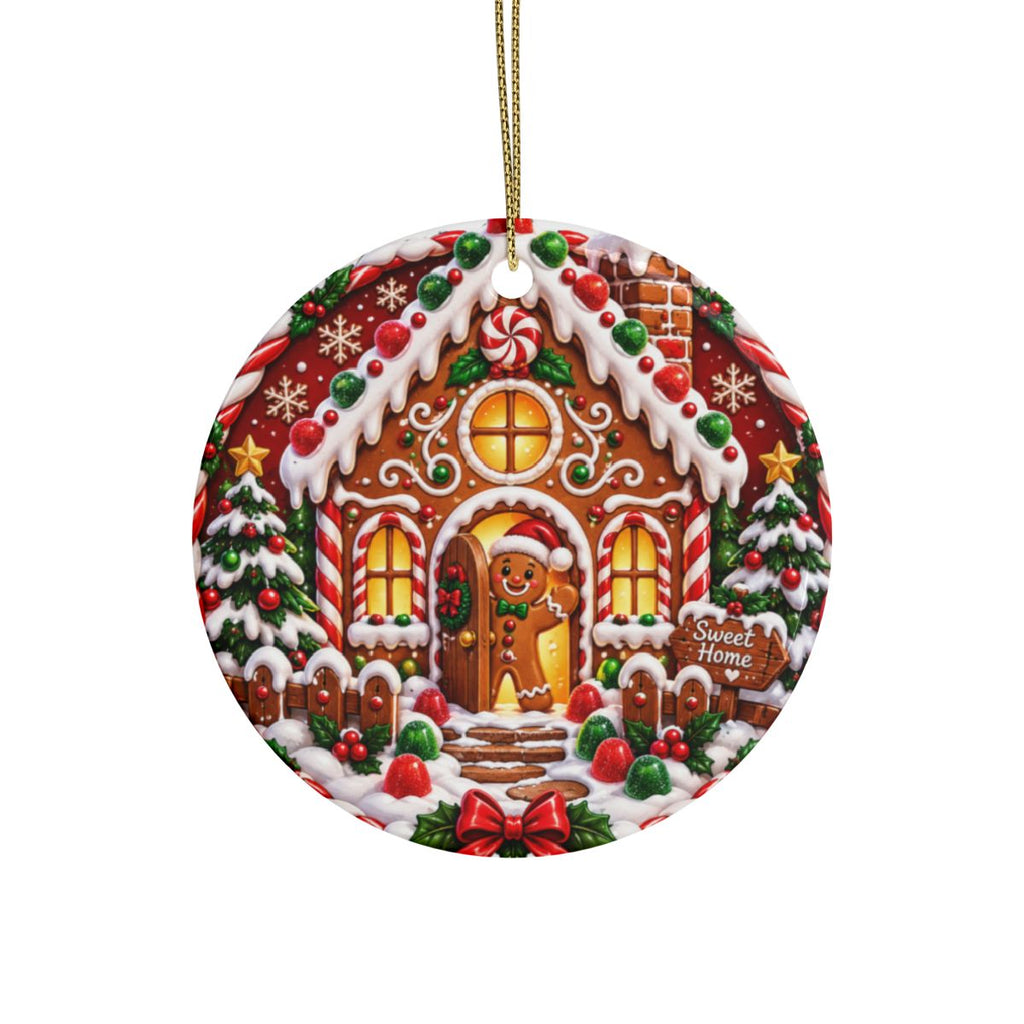 Gingerbread House Ornament Ceramic Ornament | Christmas Holiday Tree Decor