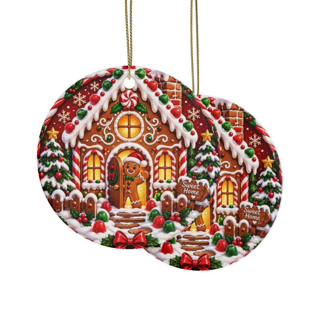 Gingerbread House Ornament Ceramic Ornament | Christmas Holiday Tree Decor