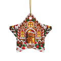 Gingerbread House Star Ornament | Ceramic Christmas Ornament, Holiday Tree Decoration