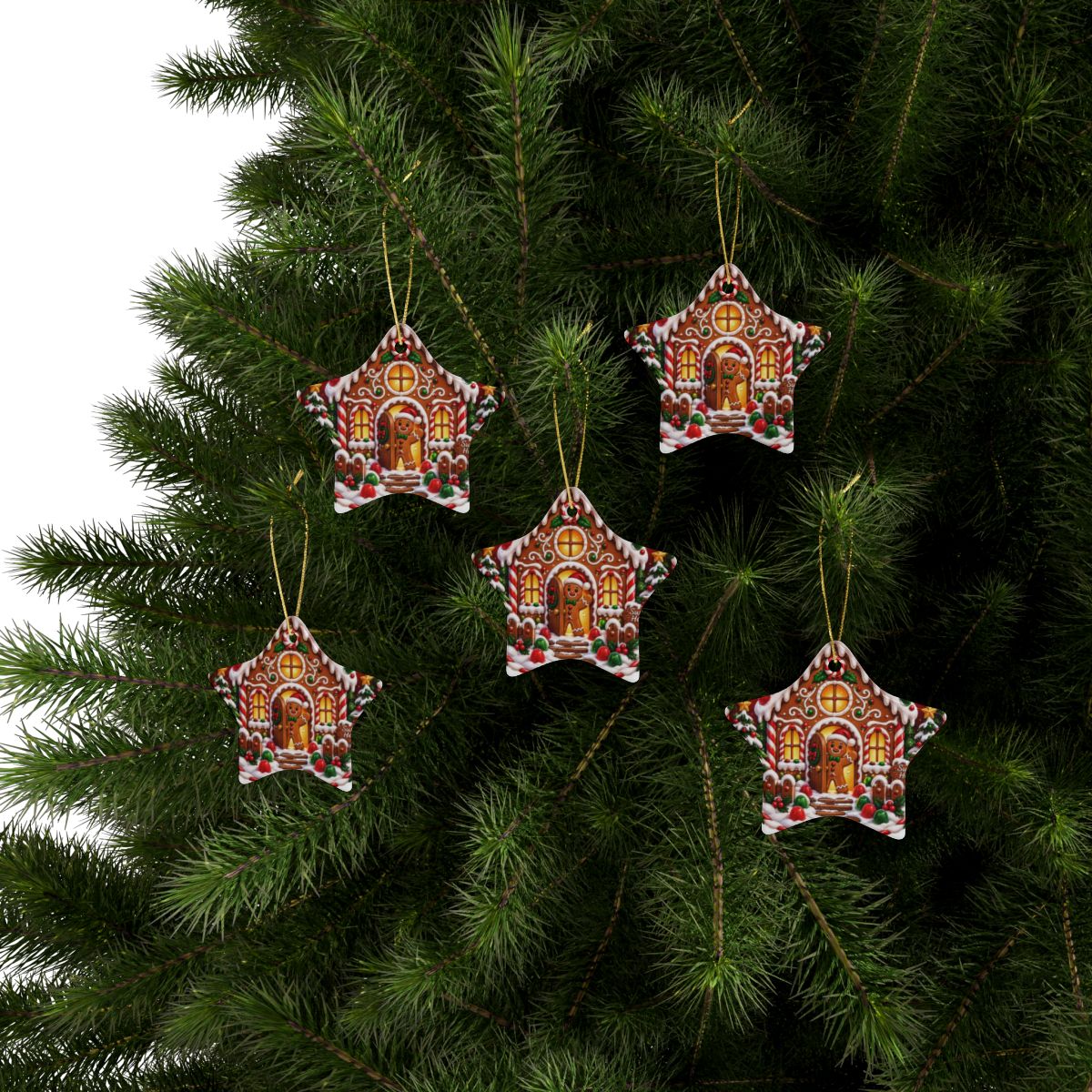 Gingerbread House Star Ornament | Ceramic Christmas Ornament, Holiday Tree Decoration