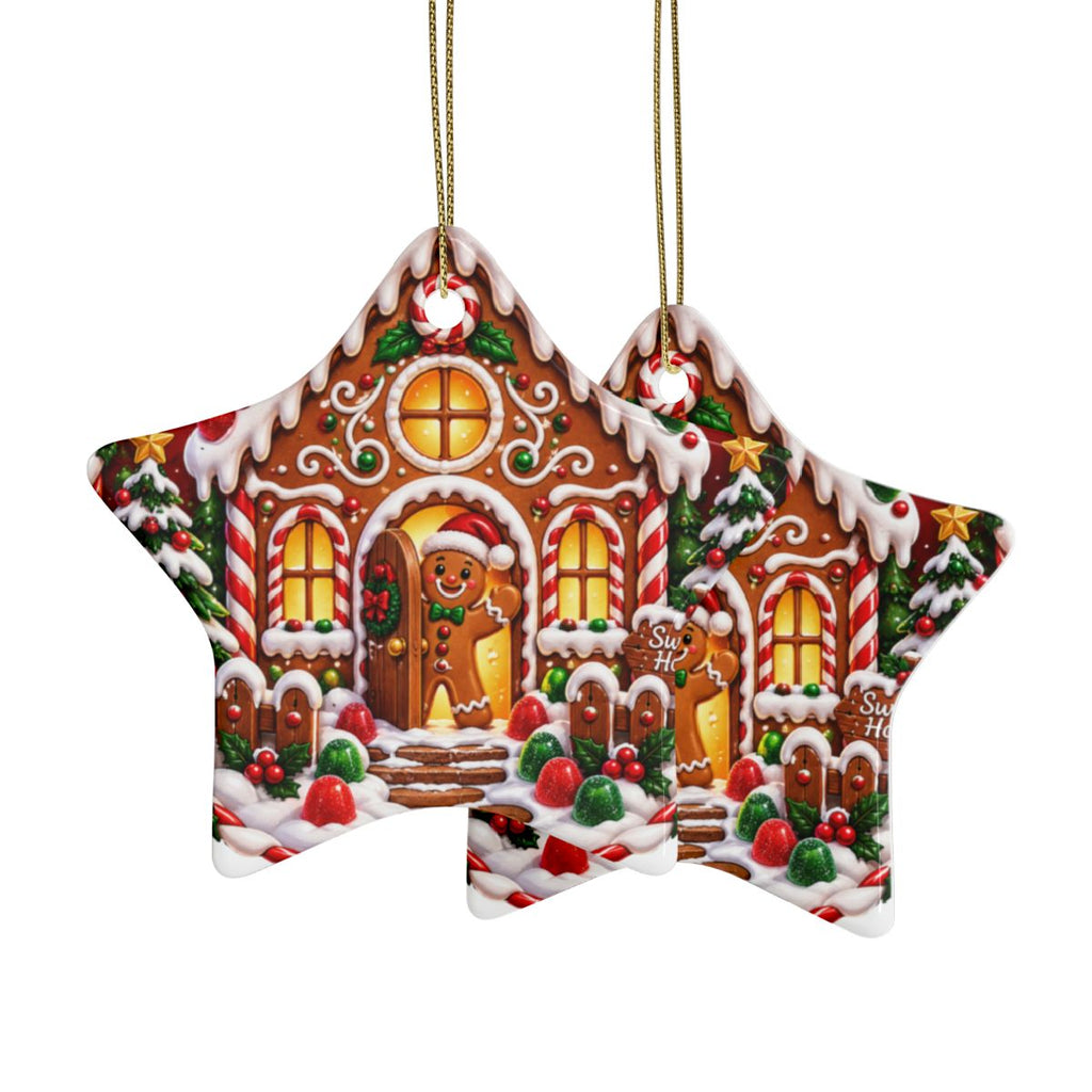 Gingerbread House Star Ornament | Ceramic Christmas Ornament, Holiday Tree Decoration