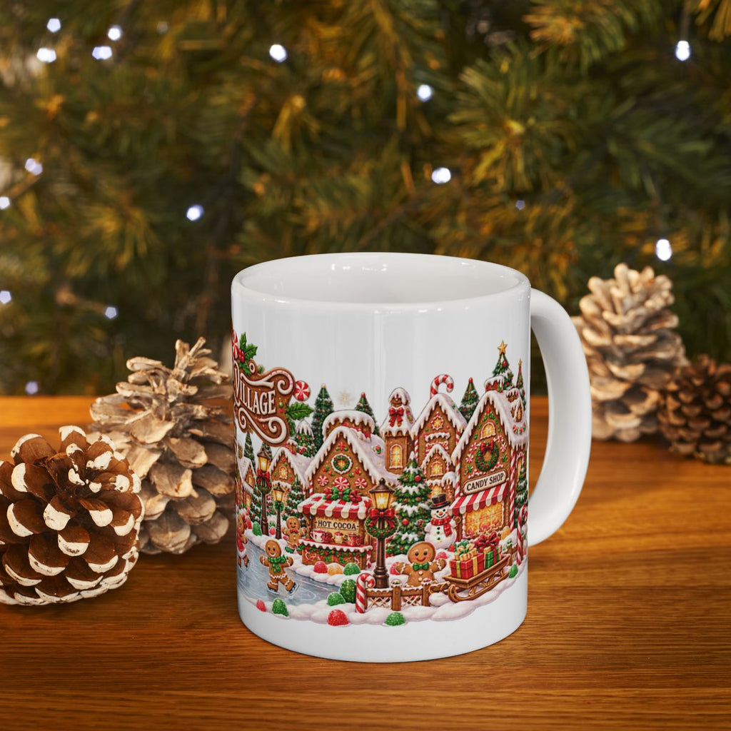 Gingerbread Village Christmas Mug | Candy House Icing Swirl Holiday Coffee Mug, Festive Hot Cocoa Cup Gift