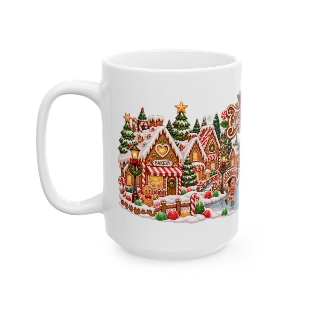 Gingerbread Village Christmas Mug | Candy House Icing Swirl Holiday Coffee Mug, Festive Hot Cocoa Cup Gift