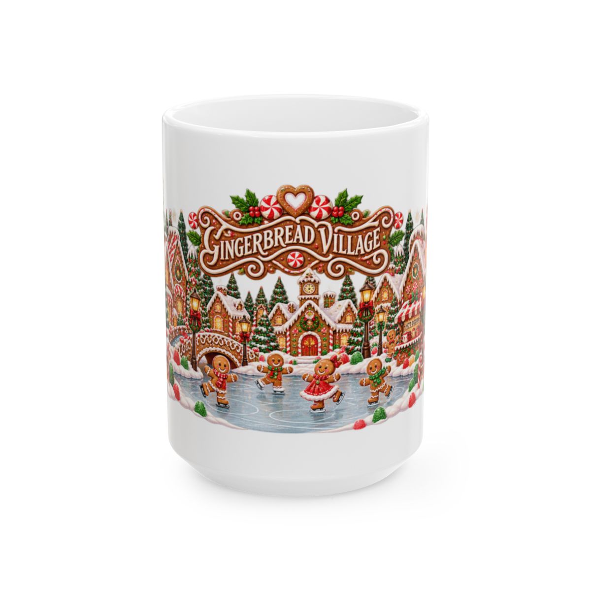 Gingerbread Village Christmas Mug | Candy House Icing Swirl Holiday Coffee Mug, Festive Hot Cocoa Cup Gift