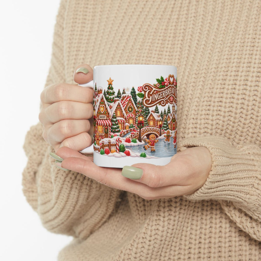 Gingerbread Village Christmas Mug | Candy House Icing Swirl Holiday Coffee Mug, Festive Hot Cocoa Cup Gift