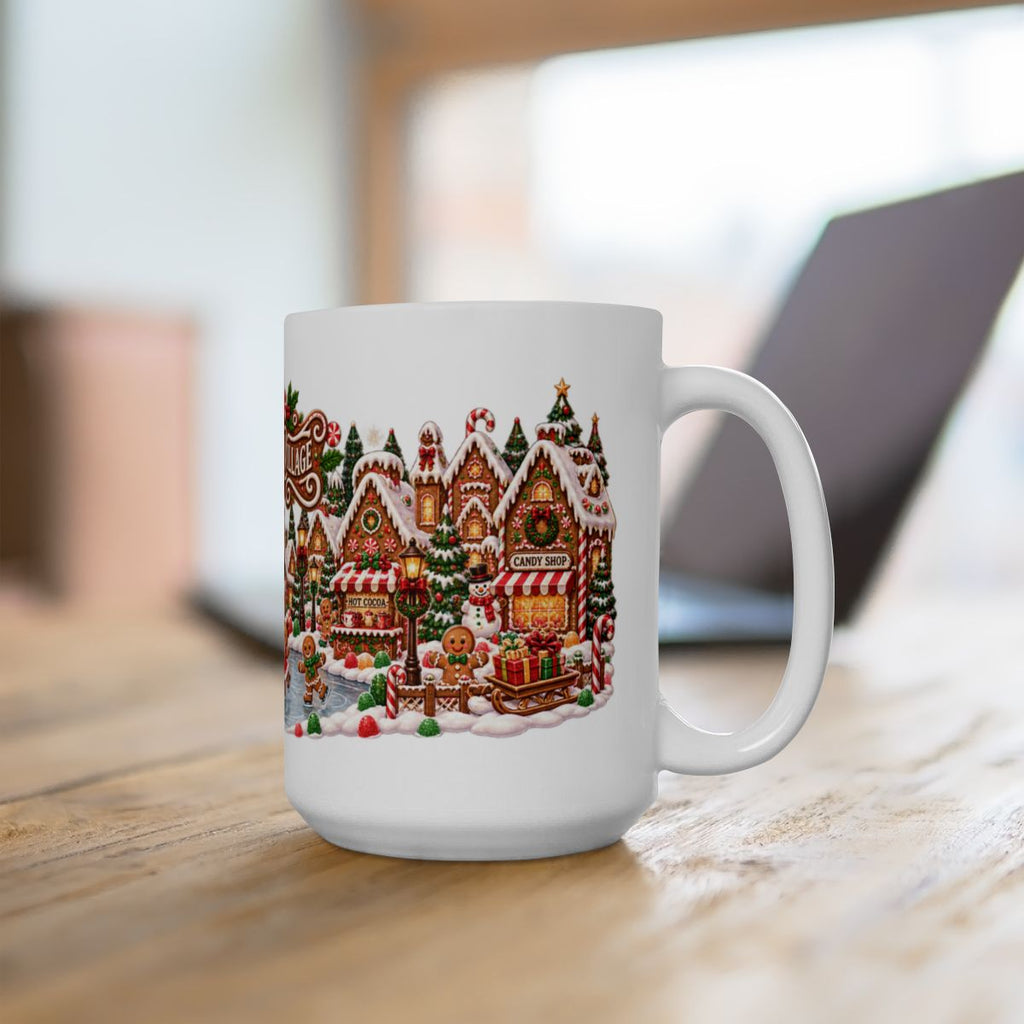Gingerbread Village Christmas Mug | Candy House Icing Swirl Holiday Coffee Mug, Festive Hot Cocoa Cup Gift