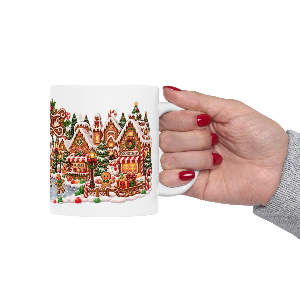 Gingerbread Village Christmas Mug | Candy House Icing Swirl Holiday Coffee Mug, Festive Hot Cocoa Cup Gift