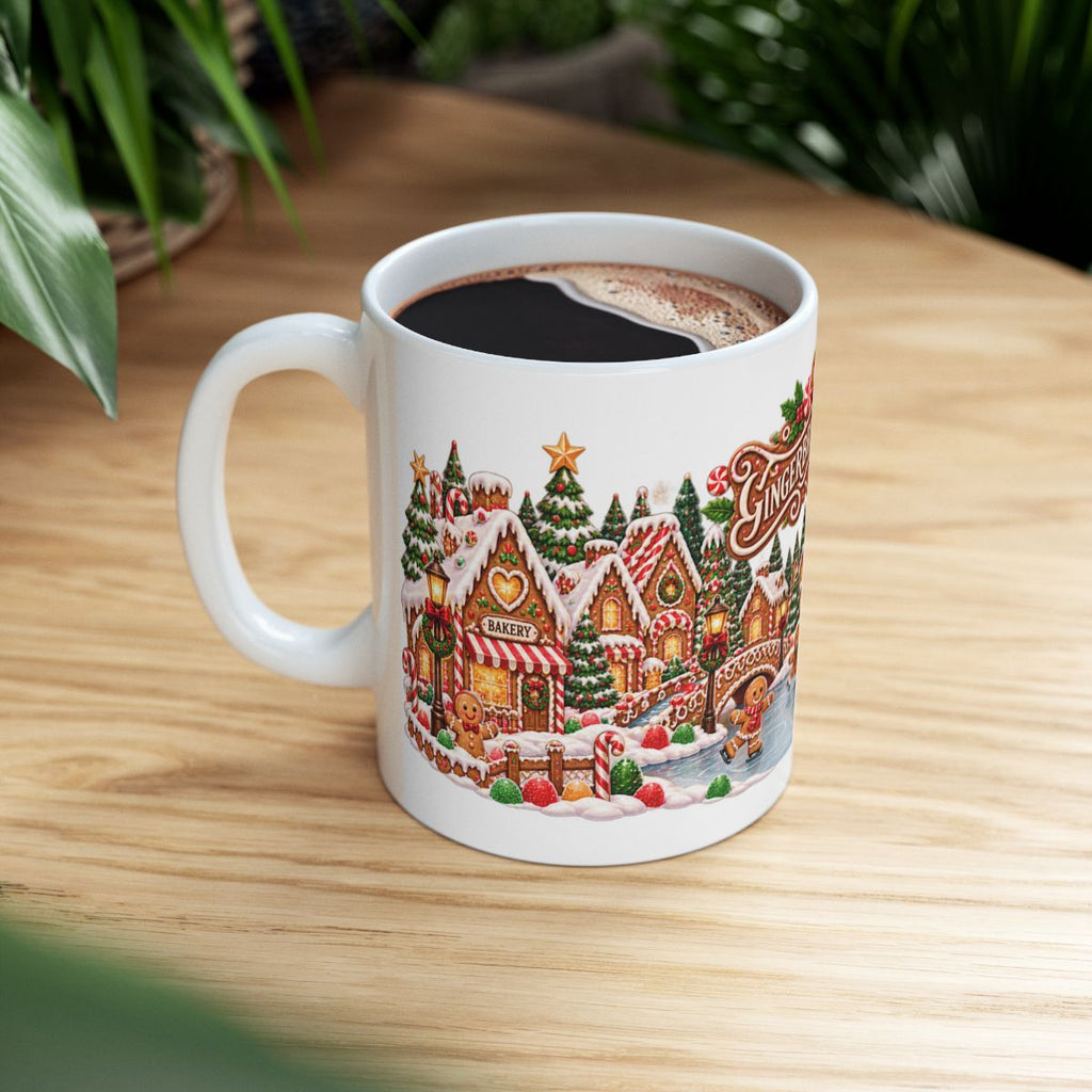 Gingerbread Village Christmas Mug | Candy House Icing Swirl Holiday Coffee Mug, Festive Hot Cocoa Cup Gift