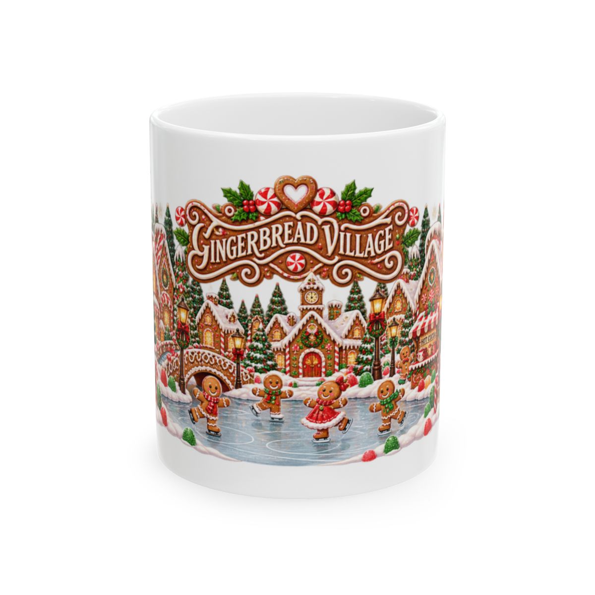 Gingerbread Village Christmas Mug | Candy House Icing Swirl Holiday Coffee Mug, Festive Hot Cocoa Cup Gift