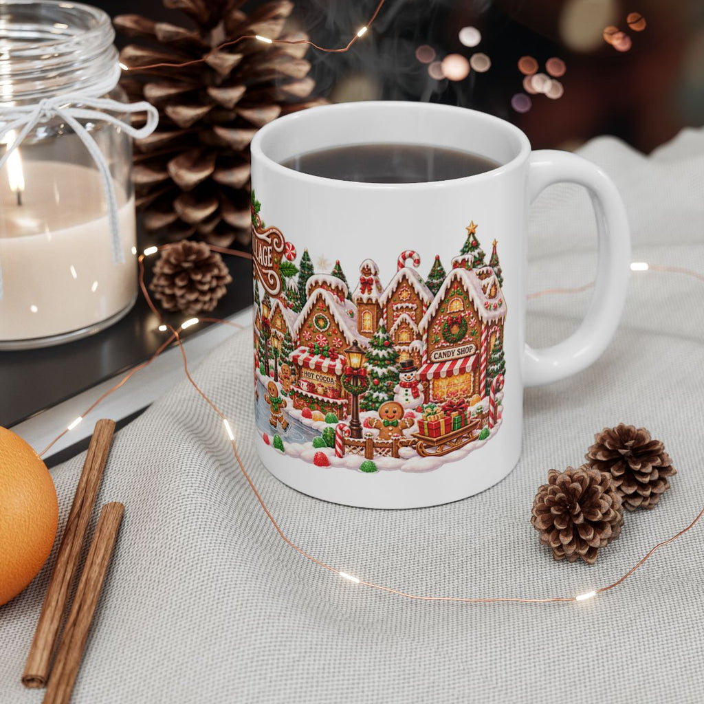 Gingerbread Village Christmas Mug | Candy House Icing Swirl Holiday Coffee Mug, Festive Hot Cocoa Cup Gift