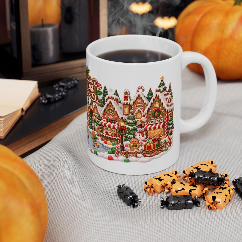 Gingerbread Village Christmas Mug | Candy House Icing Swirl Holiday Coffee Mug, Festive Hot Cocoa Cup Gift
