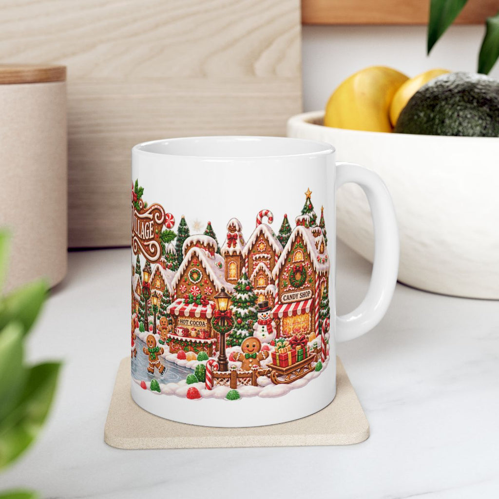 Gingerbread Village Christmas Mug | Candy House Icing Swirl Holiday Coffee Mug, Festive Hot Cocoa Cup Gift