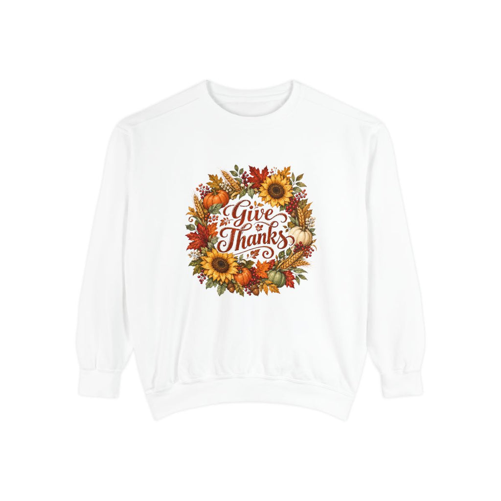 Give Thanks Autumn Wreath Sweatshirt | Thanksgiving Fall Floral Crewneck