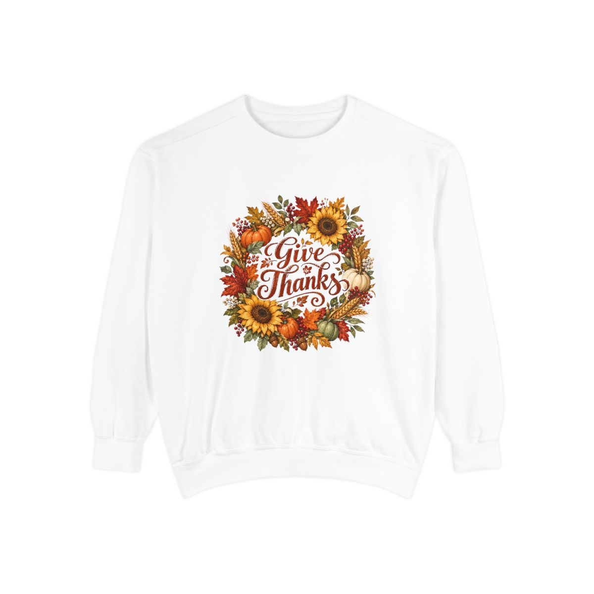 Give Thanks Autumn Wreath Sweatshirt | Thanksgiving Fall Floral Crewneck