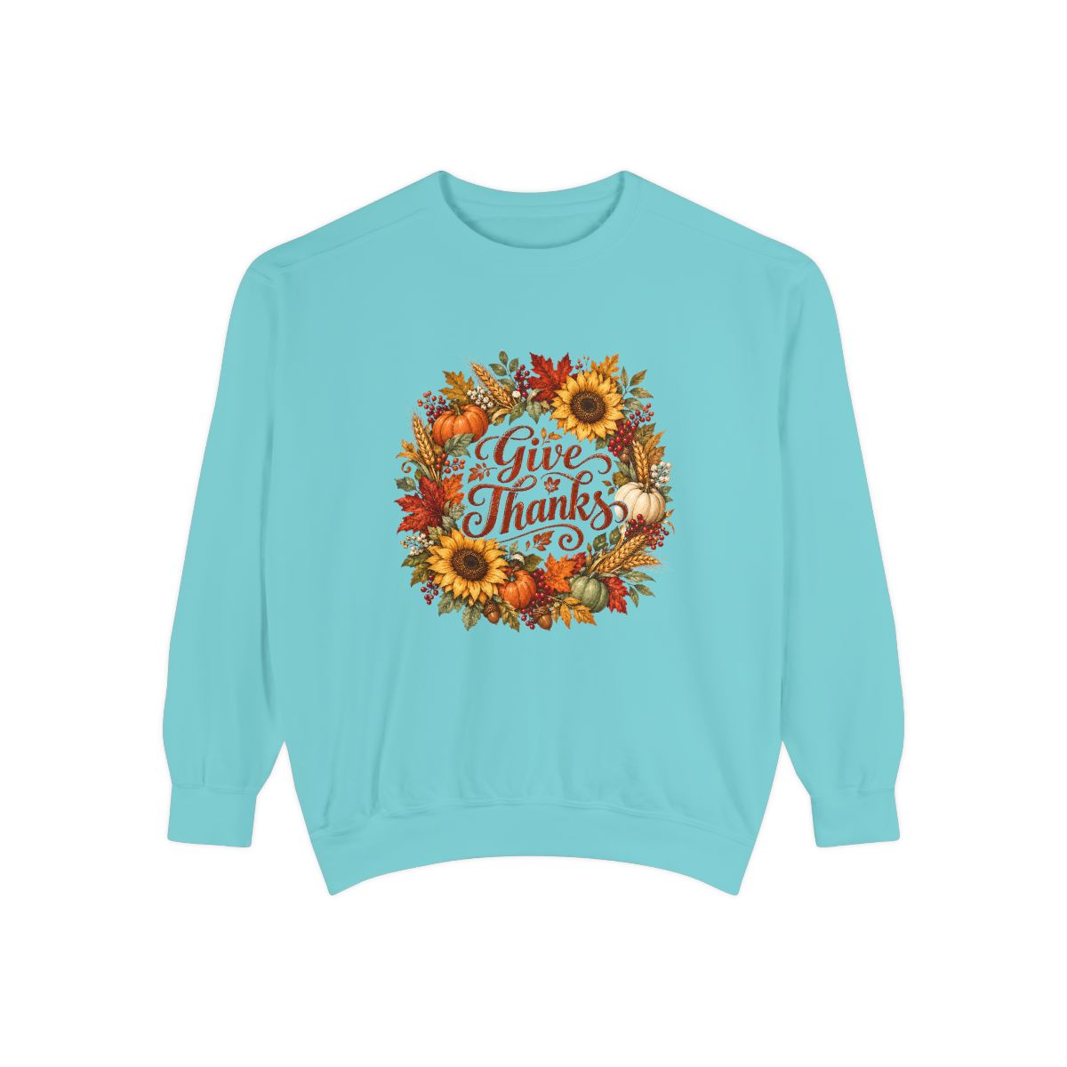 Give Thanks Autumn Wreath Sweatshirt | Thanksgiving Fall Floral Crewneck