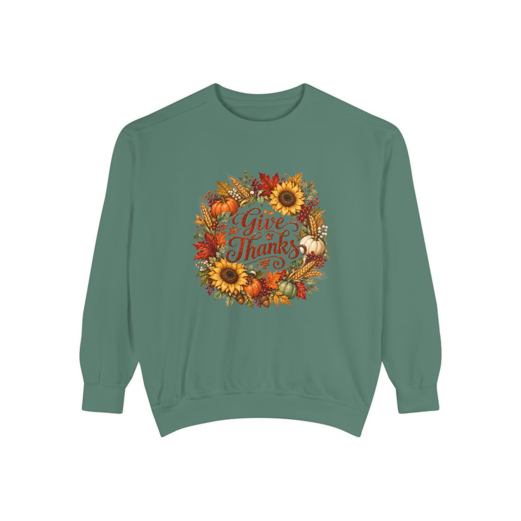 Give Thanks Autumn Wreath Sweatshirt | Thanksgiving Fall Floral Crewneck