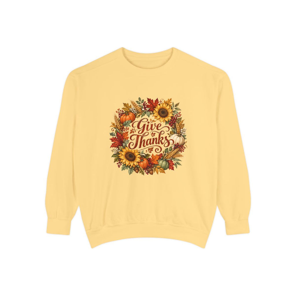 Give Thanks Autumn Wreath Sweatshirt | Thanksgiving Fall Floral Crewneck