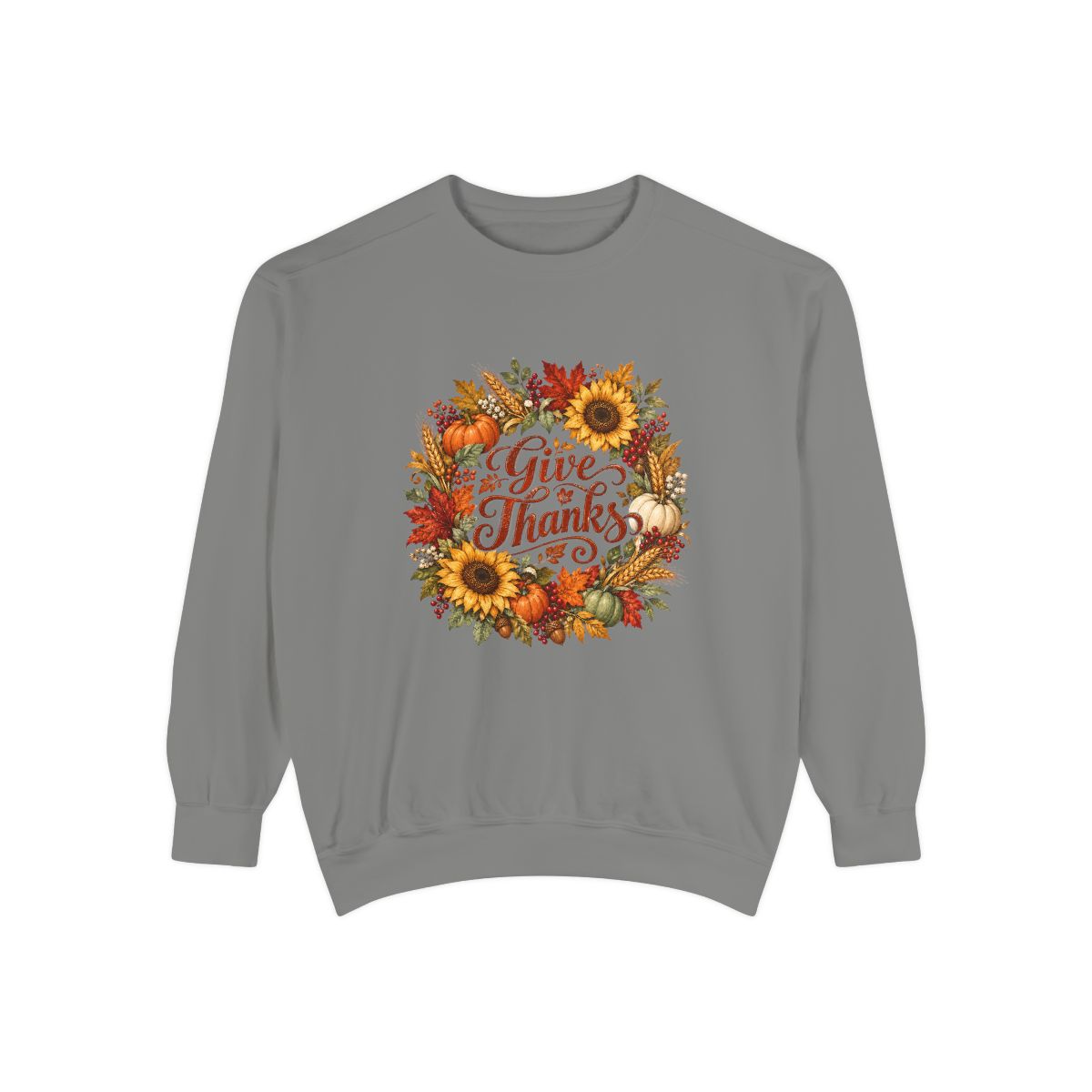 Give Thanks Autumn Wreath Sweatshirt | Thanksgiving Fall Floral Crewneck