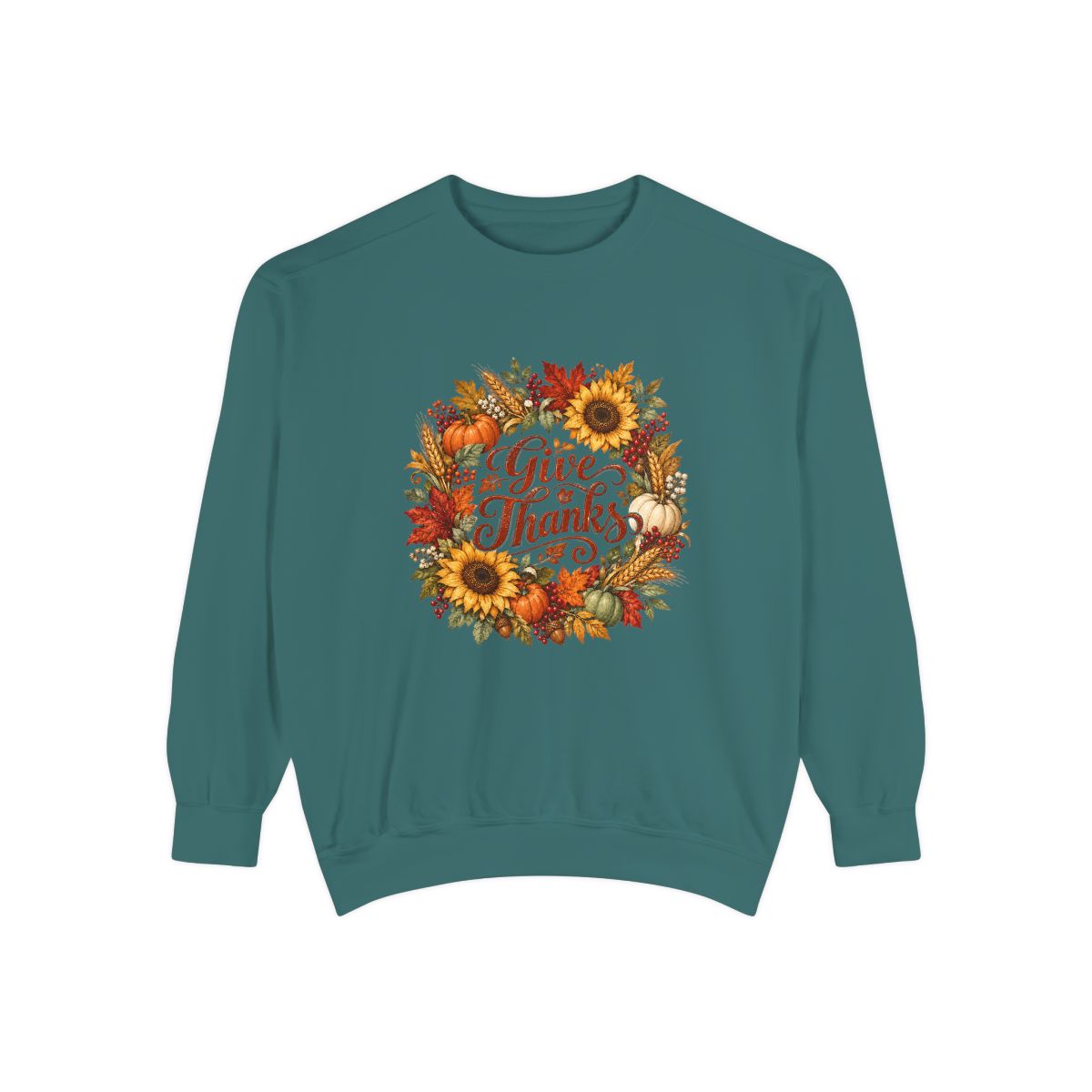 Give Thanks Autumn Wreath Sweatshirt | Thanksgiving Fall Floral Crewneck