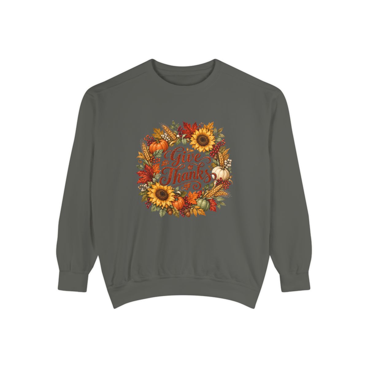 Give Thanks Autumn Wreath Sweatshirt | Thanksgiving Fall Floral Crewneck