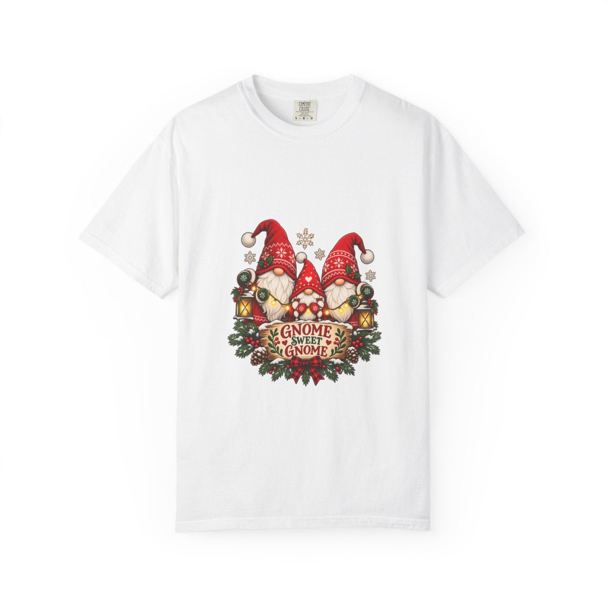 Gnome Couple Christmas Tee | Gnome with Poinsettias T-Shirt