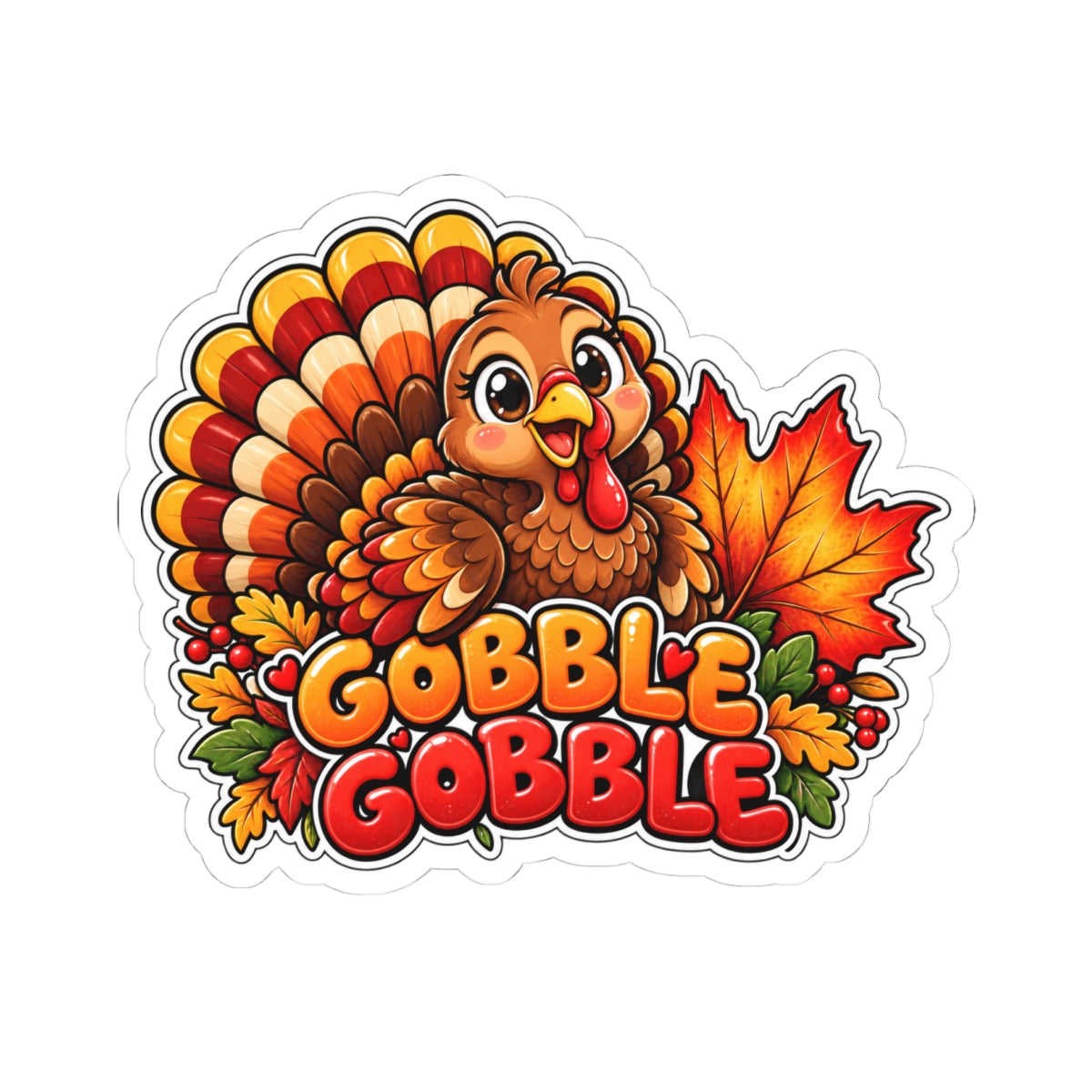 Gobble Gobble Turkey Sticker | Kiss-Cut Thanksgiving Vinyl Sticker