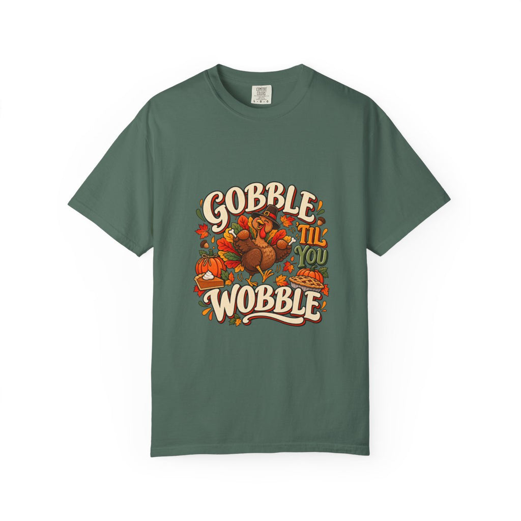 Gobble 'Til You Wobble Thanksgiving Turkey T-shirt | Autumn Pumpkins