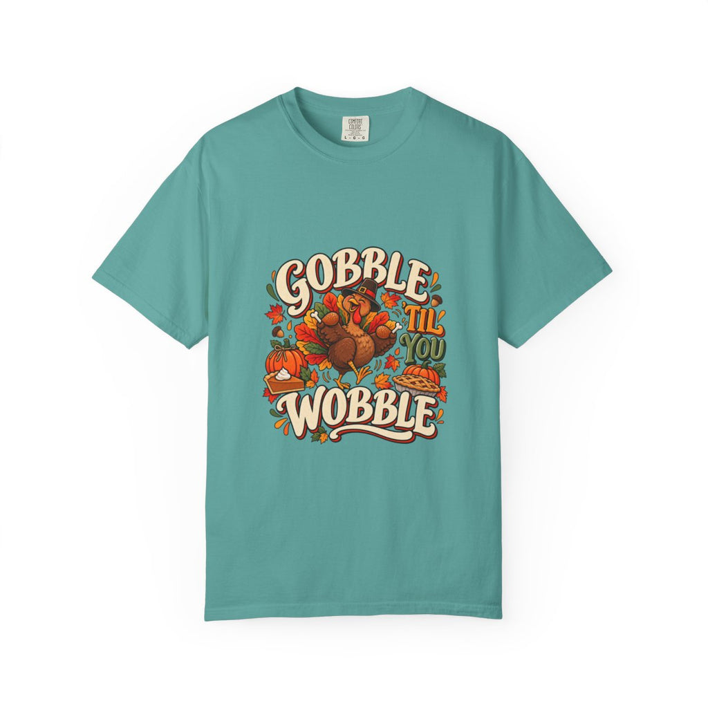 Gobble 'Til You Wobble Thanksgiving Turkey T-shirt | Autumn Pumpkins