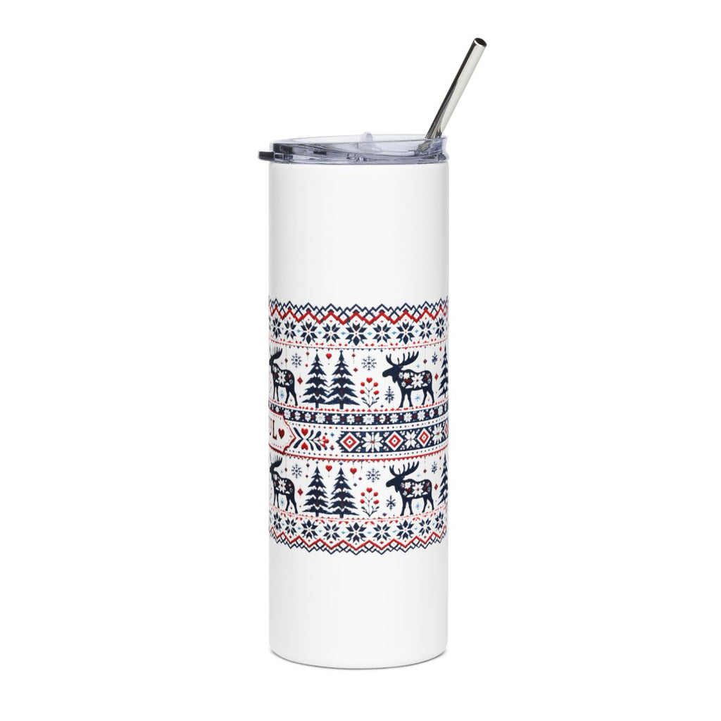 God Jul Scandinavian Christmas Tumbler | Nordic Moose Folk Pattern 20oz Insulated Cup, Hygge Holiday Gift
