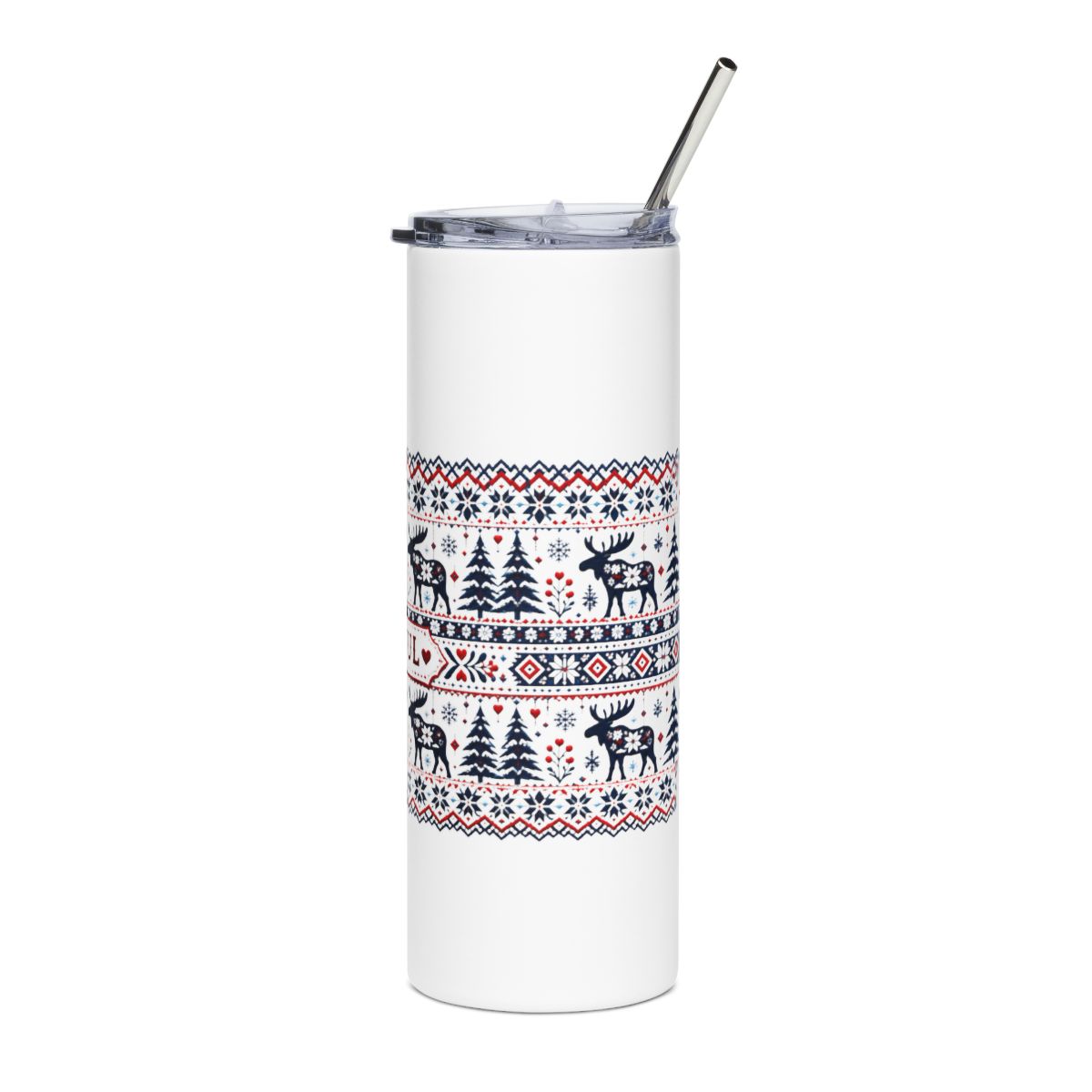 God Jul Scandinavian Christmas Tumbler | Nordic Moose Folk Pattern 20oz Insulated Cup, Hygge Holiday Gift