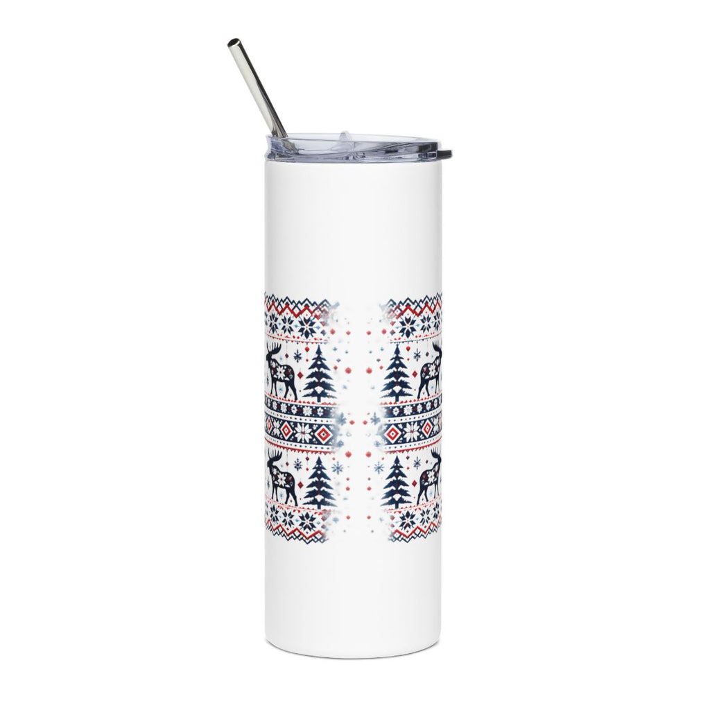 God Jul Scandinavian Christmas Tumbler | Nordic Moose Folk Pattern 20oz Insulated Cup, Hygge Holiday Gift