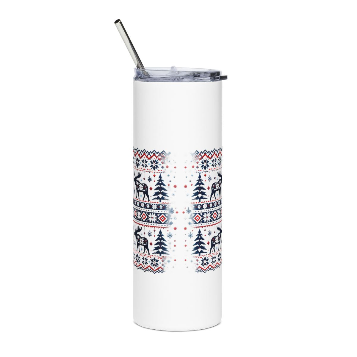 God Jul Scandinavian Christmas Tumbler | Nordic Moose Folk Pattern 20oz Insulated Cup, Hygge Holiday Gift