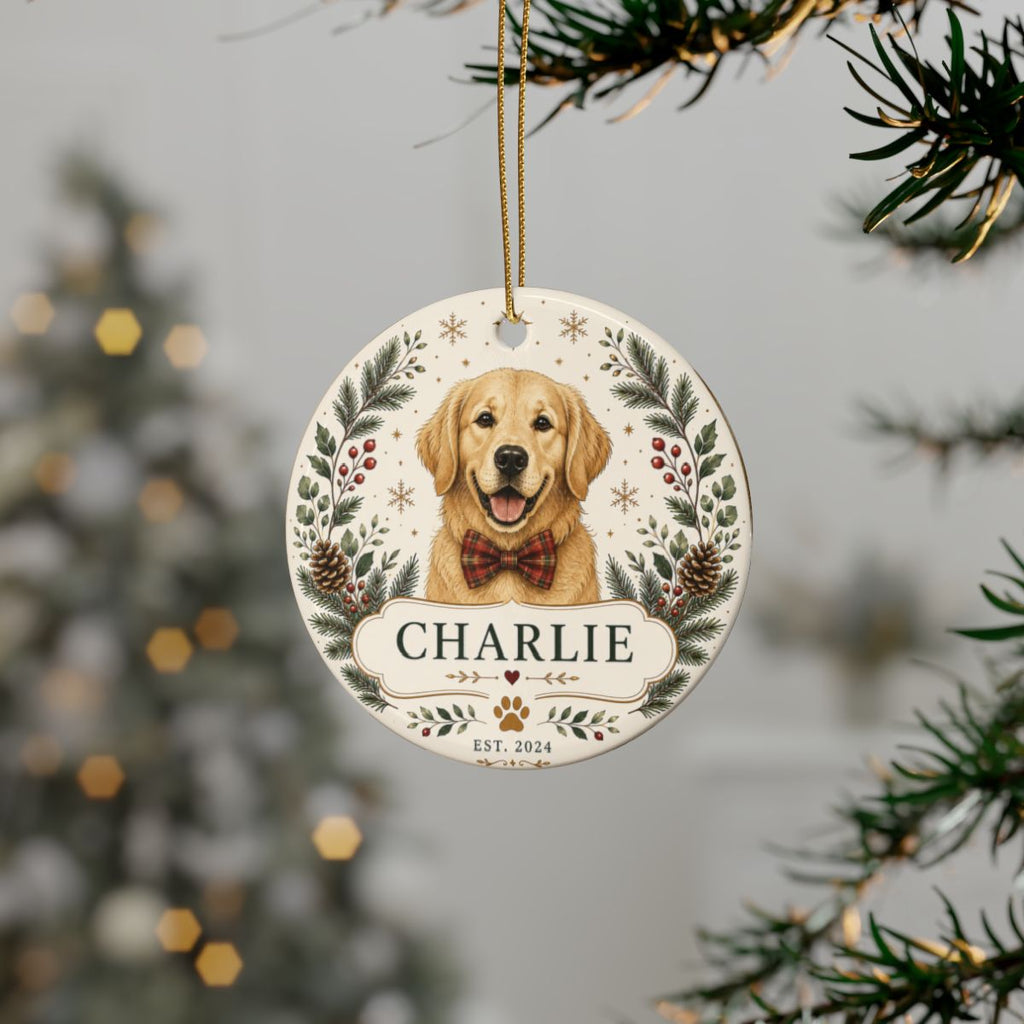 Golden Retriever Portrait Ceramic Ornament | Personalized Dog Name Ornament