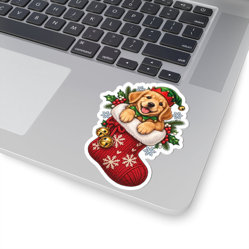 Golden Retriever Puppy in Christmas Stocking Sticker | Kiss-Cut Sticker