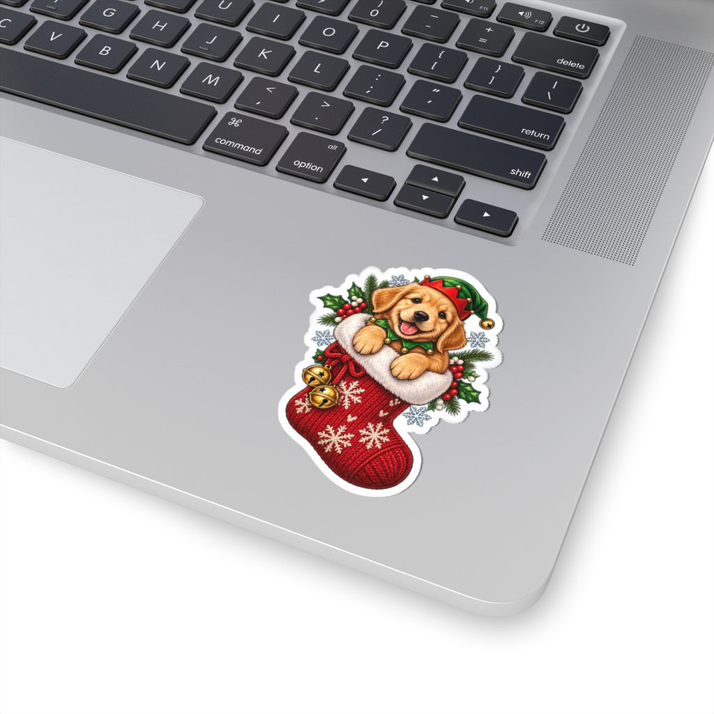 Golden Retriever Puppy in Christmas Stocking Sticker | Kiss-Cut Sticker